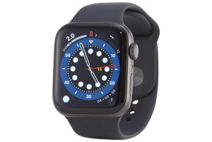 Apple Watch SE (1e generatie) (GPS) 44-mm kast van spacegrijs aluminium, zwart sportbandje