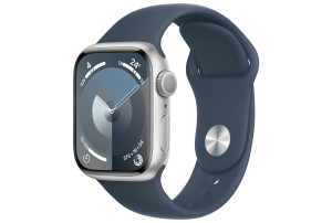 Apple Watch Series 9 (GPS) 41-mm met aluminium kast en sportbandje (M/L) - Zilver / Stormblauw