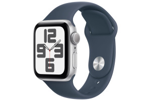 Apple Watch SE (2e generatie) (GPS) 40-mm met aluminium kast en sportbandje (M/L) - Zilverkleurig / Stormblauw