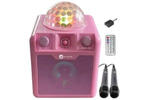 N-Gear Disco Block 410 - Draagbare karaoke set met 2 microfoons - roze