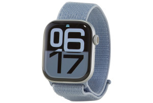 Apple Watch Series 10 (GPS + Cellular) 46-mm met aluminium kast en geweven sportbandje - Zilver / Ochtendblauw