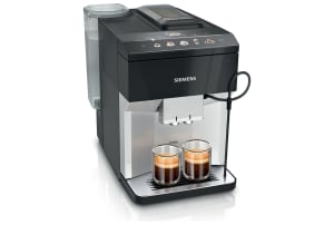 Siemens EQ500 classic - Licht zilver, Piano-zwart met zilveren koffie-uitloop