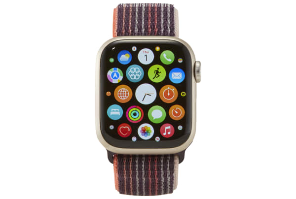 Apple - Watch Series 8 (GPS) 41-mm met aluminium kast en geweven sportbandje - Sterrenlicht / Vlierbes - 4