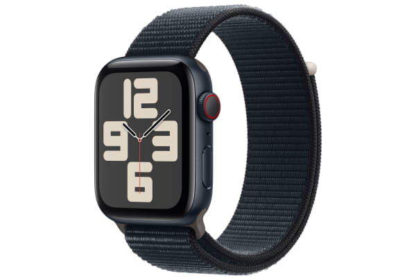 Apple - Watch SE (2e generatie) (GPS + Cellular) 44-mm met aluminium kast en geweven sportbandje - Middernacht / Middernacht - 0