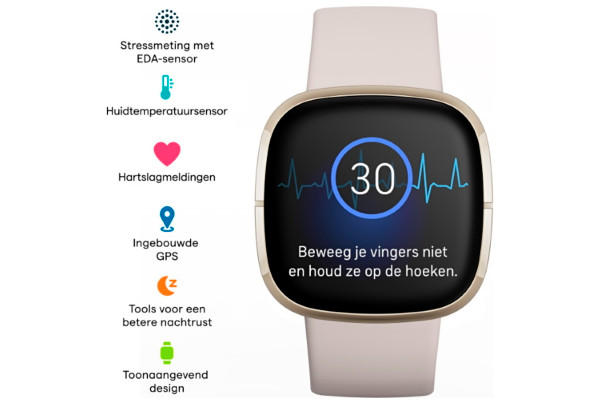Fitbit Sense - Lunar White / Soft Gold Stainless Steel - Test, Reviews \u0026  Prijzen | Consumentenbond